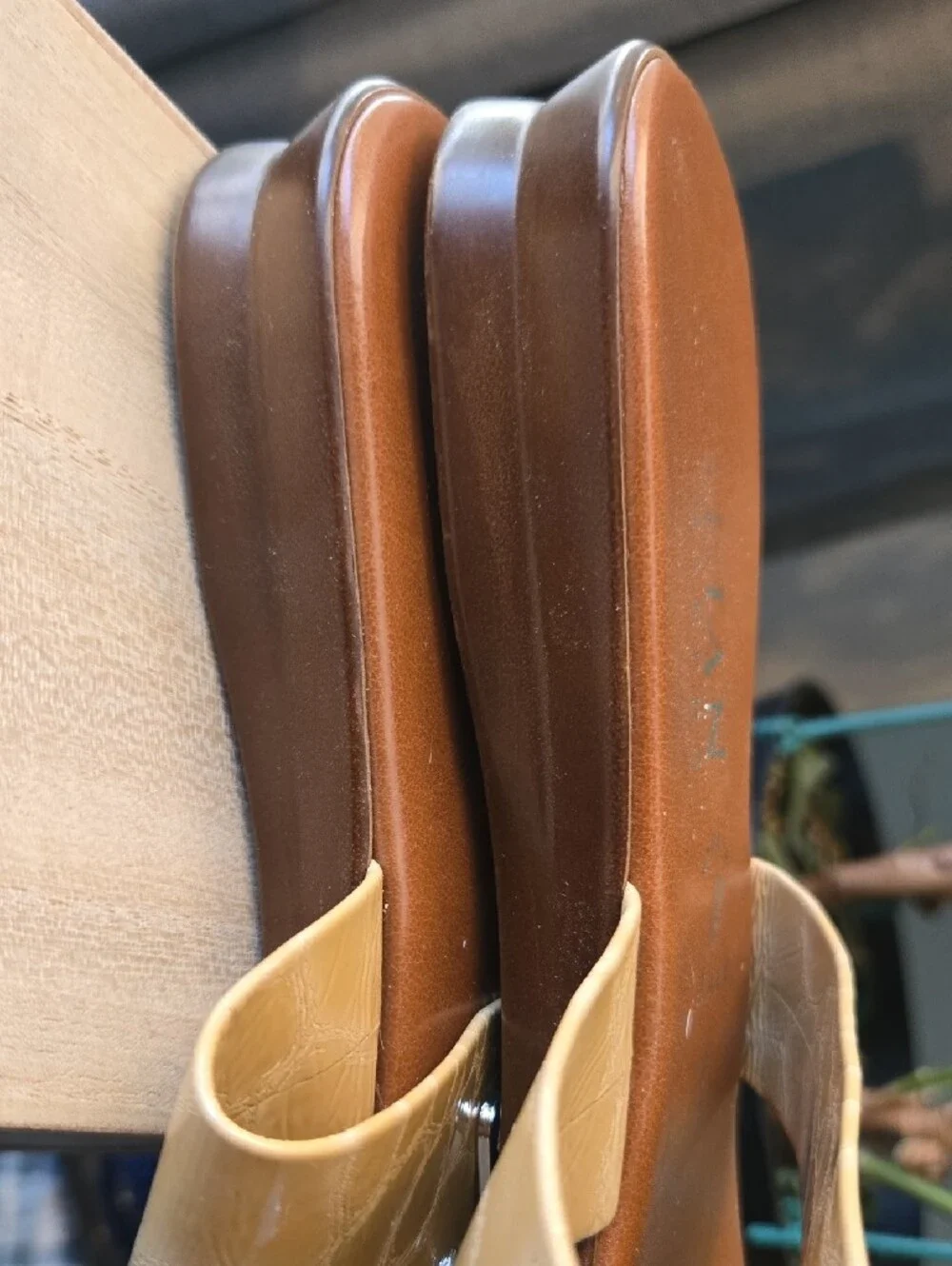 Italian Shoemakers Tan Leather Slide Sandal with Cream Tan Strap